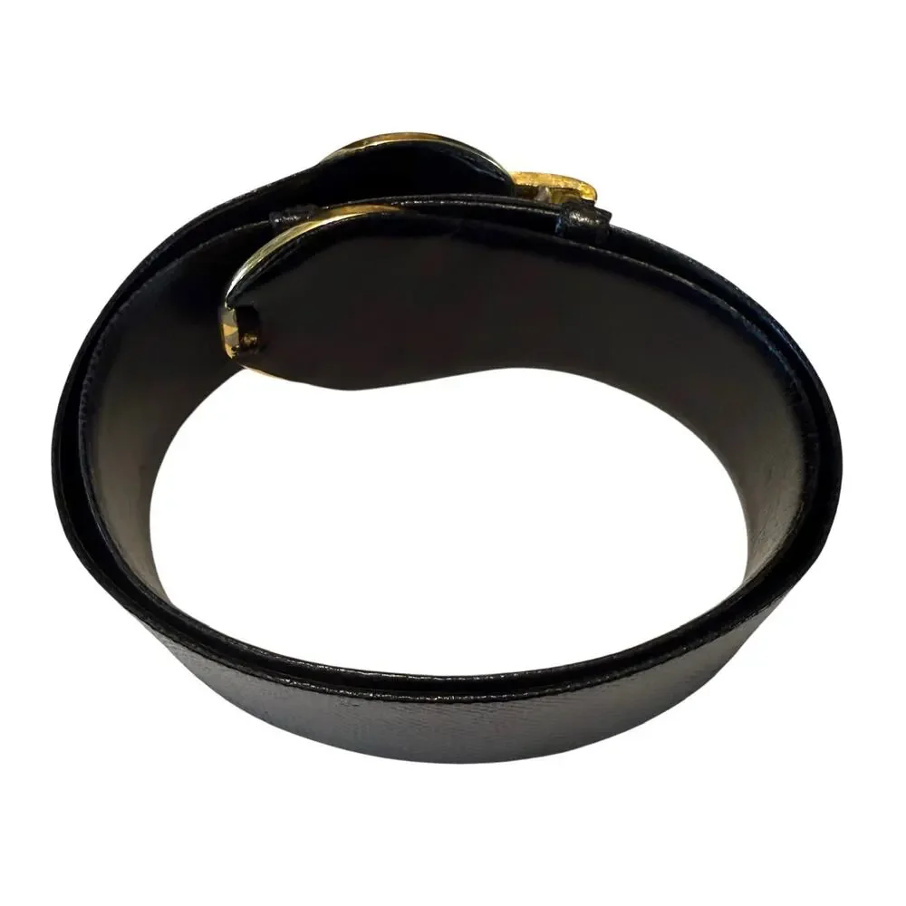 Judith Leiber Vintage Adjustable Belt w/ Interlocking Buckle - Black Leather